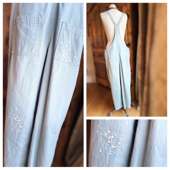 OOAK Vintage Spiderwear Sage Cotton Artisan Repurposed Overalls M/L - Picture 12 of 12